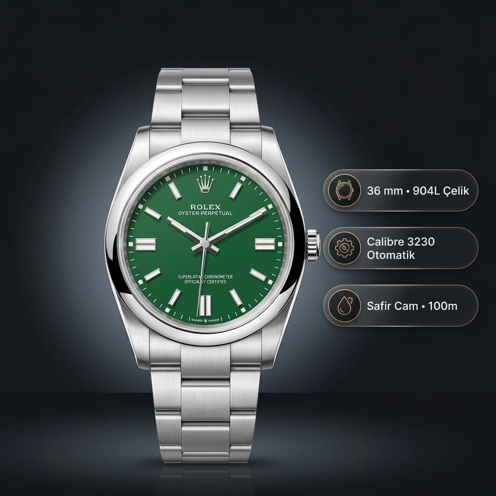 Rolex Datejust 36 mm 126234 Yeşil Kadranlı Jubilee Bilezik 3235 Super Clone ETA Saat