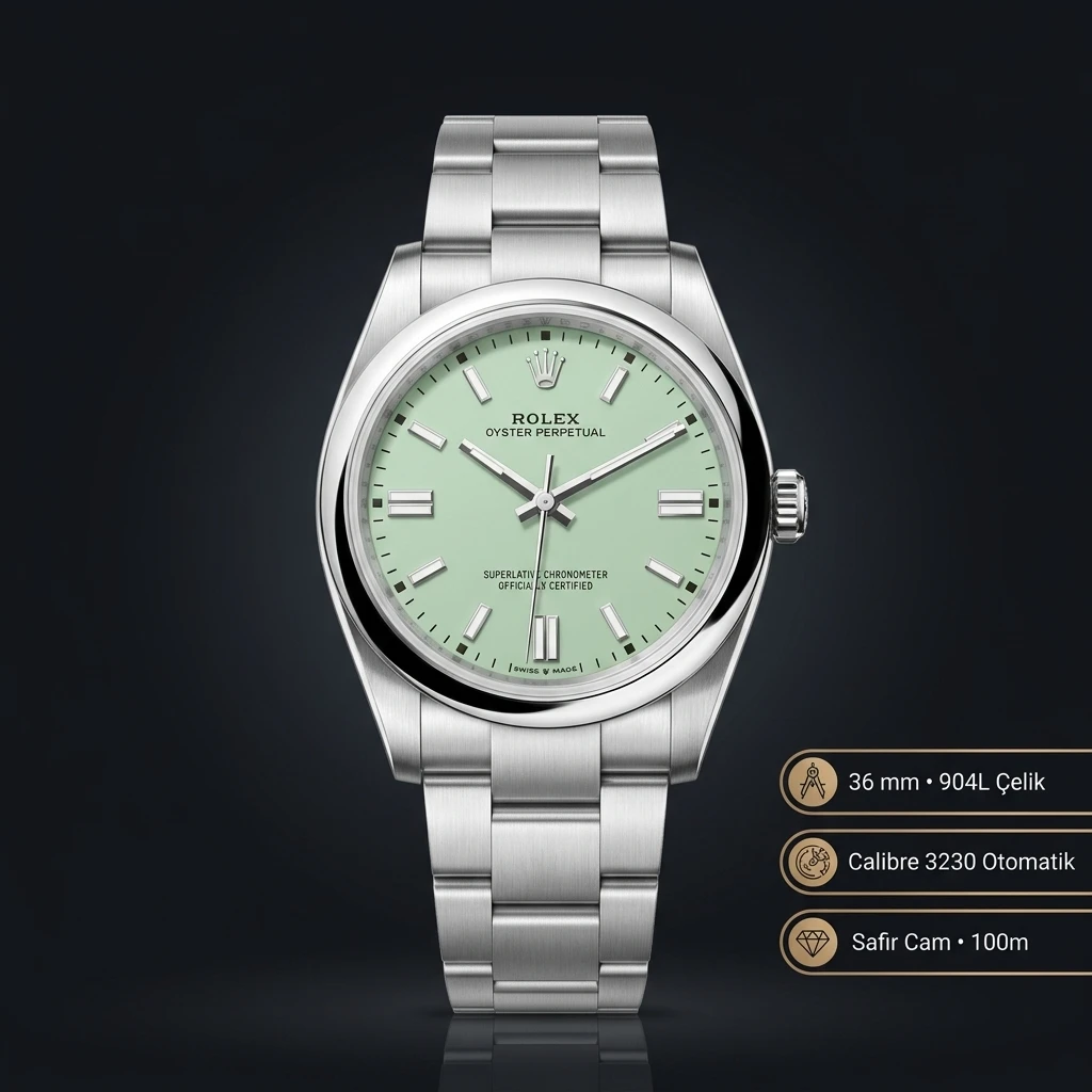 Rolex Datejust 36 mm 126200 Yeşil Kadranlı Oyster Bilezik Smooth / Domed (Düz) Bezel 3235 Super Clone ETA Saat