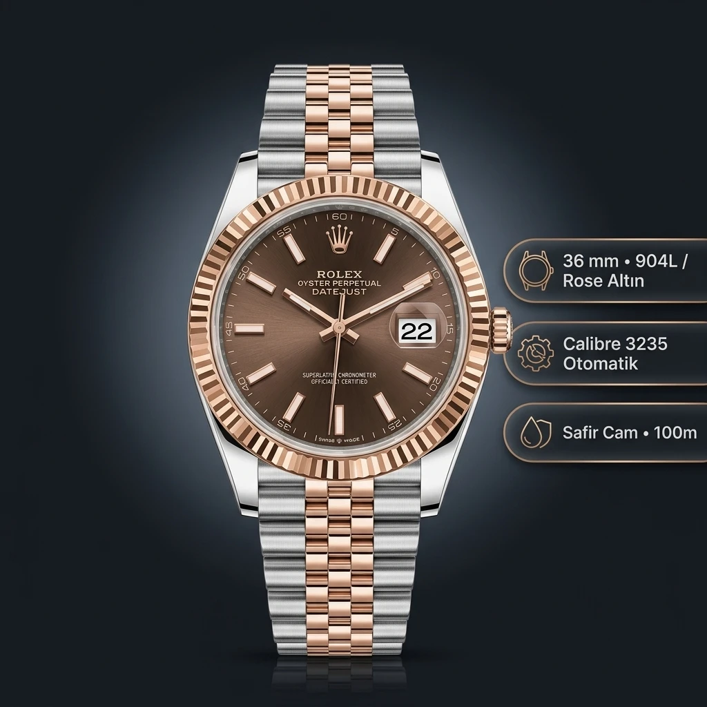Rolex Datejust 36 mm 126231 Kahve Kadranlı Jubilee Bilezik Fluted (Yivli) Bezel 3235 Super Clone ETA Saat