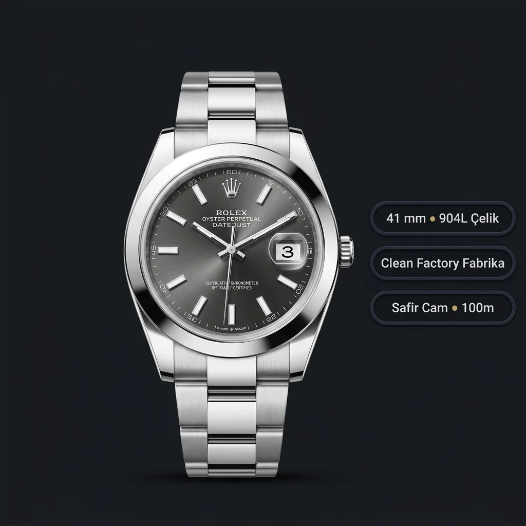 Rolex Datejust 126300 Rhodium Kadranlı Oyster Smooth Super Clone ETA Saat