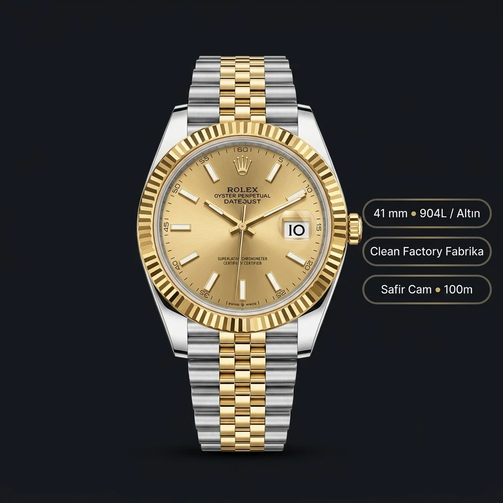 Rolex Datejust 41 mm 126333 Şampanya Kadranlı Jubilee Bilezik Fluted (Yivli) Bezel 3235 Super Clone ETA Saat