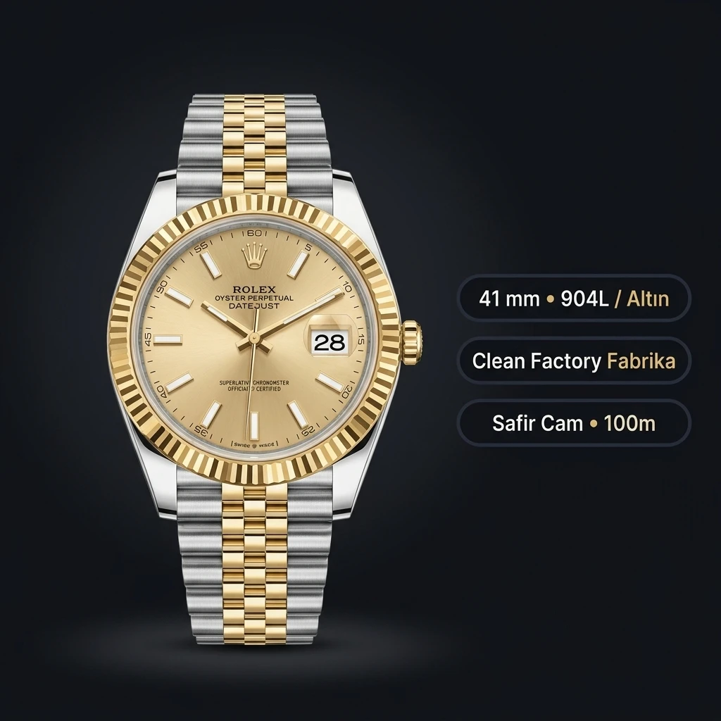 Rolex Datejust 41 mm 126333 Sunburst Açık Şampanya Kadranlı Jubilee Bilezik Fluted (Yivli) Bezel 3235 Super Clone ETA Saat