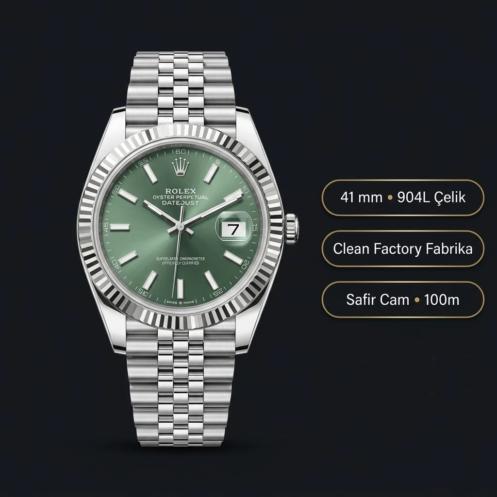 Rolex Datejust 126334 Mint Yeşil Jubilee Fluted Super Clone ETA Saat