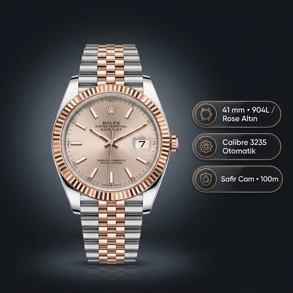Rolex Datejust 31 mm 278271 Rose Kadranlı Jubilee Bilezik Fluted (Yivli) Bezel 2236 Super Clone ETA Saat