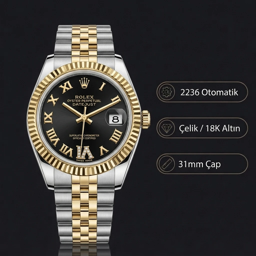 Rolex Datejust 31 mm 278273 Siyah Kadranlı Oyster Bilezik Fluted (Yivli) Bezel 2236 Super Clone ETA Saat