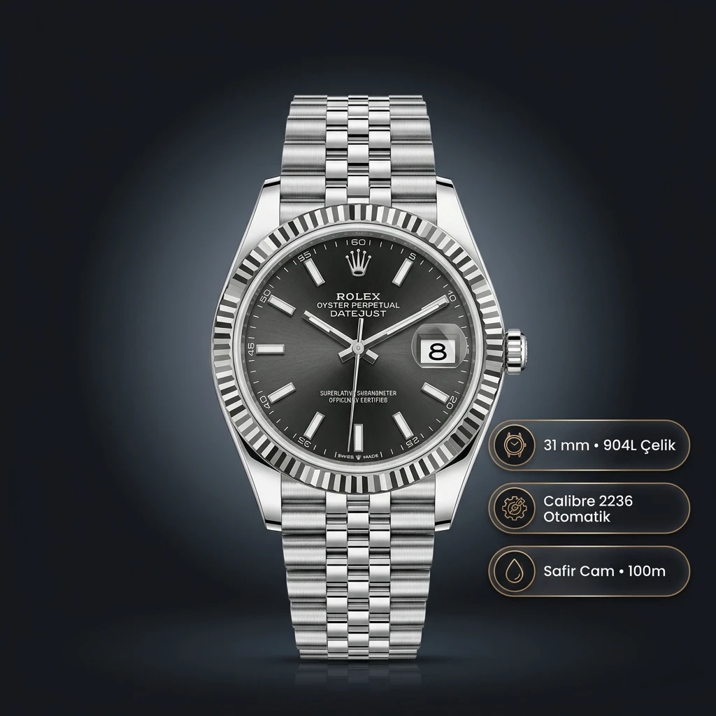 Rolex Datejust 31 mm 278274 Siyah Kadranlı Jubilee Bilezik Fluted (Yivli) Bezel 2236 Super Clone ETA Saat