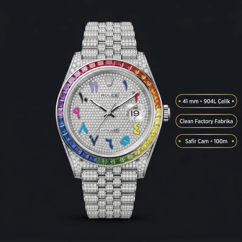 Rolex Datejust Baget Taşlı Super Clone ETA Saat