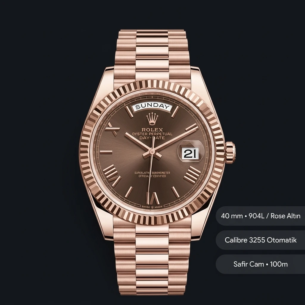 Rolex Day-Date 40 mm 228235 Kahve Kadran Everose President Super Clone Eta Saat