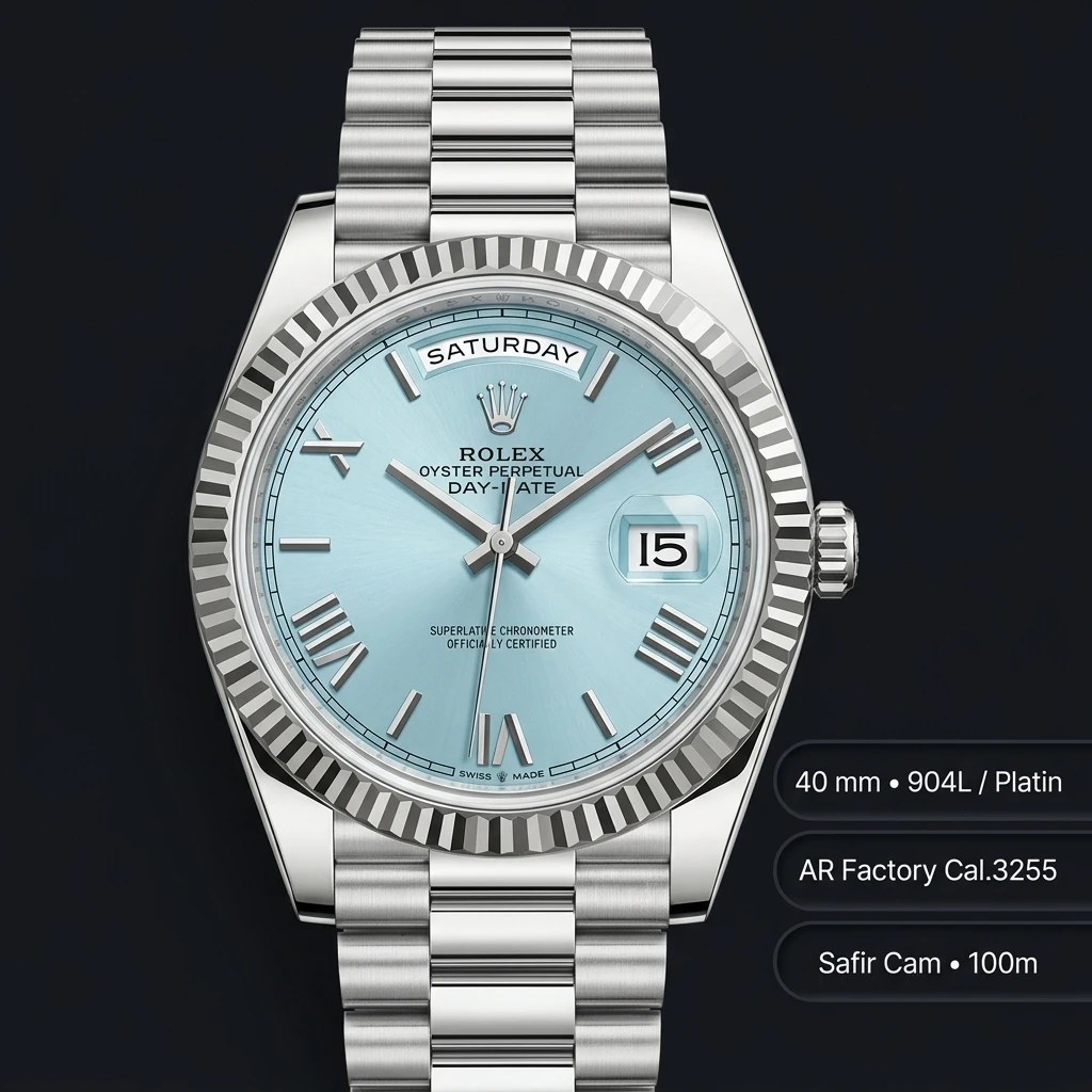 Rolex Day-Date 40 mm 228238 Turkuaz Roma Kadran President Super Clone Eta Saat