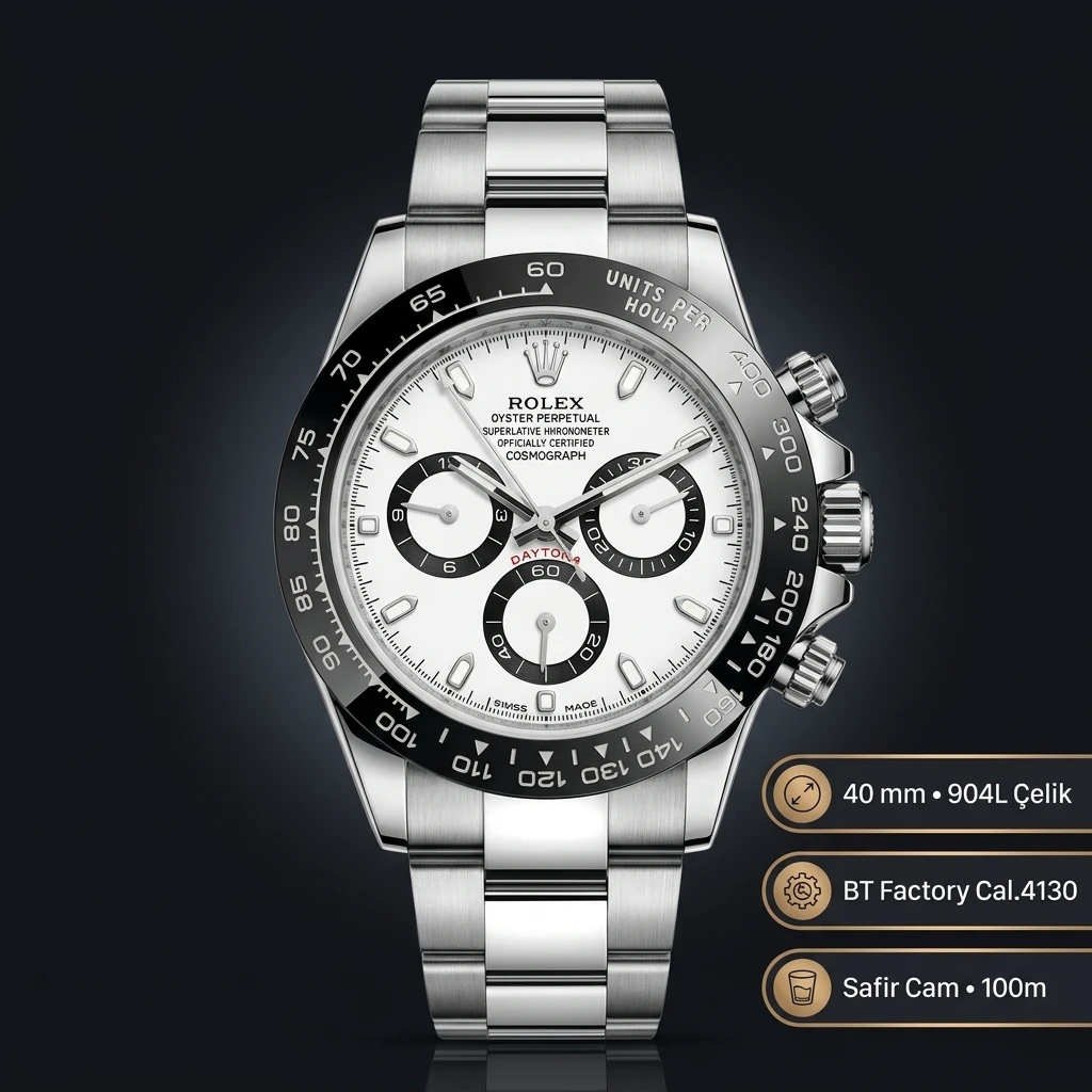 Rolex Daytona 116500LN Beyaz 4130 Chronograph Super Clone ETA Saat