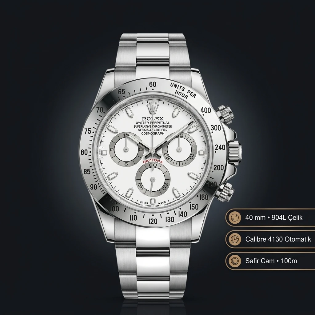 Rolex Daytona 116500LN Beyaz 4130 Super Clone ETA Saat
