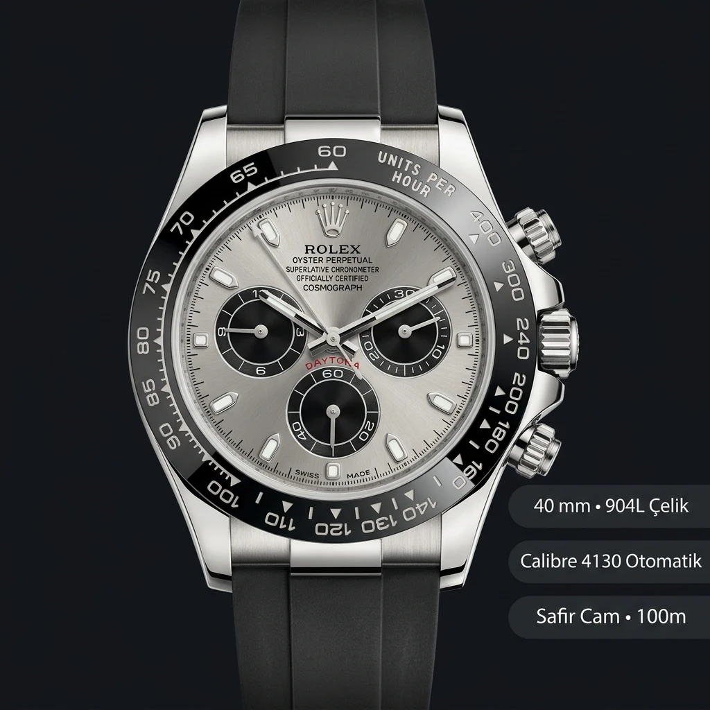 Rolex Daytona 116500LN Gri Oysterflex 4130 Super Clone ETA Saat