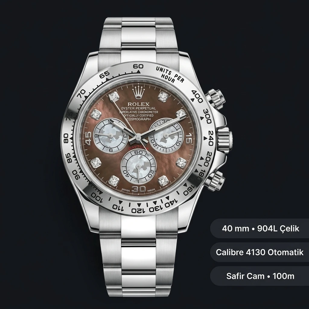 Rolex Daytona 116500LN Kahve Diamond 4130 Super Clone ETA Saat