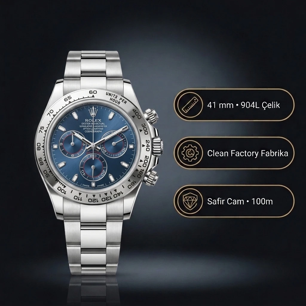 Rolex Daytona 116500LN Mavi 4130 Oyster Super Clone ETA Saat