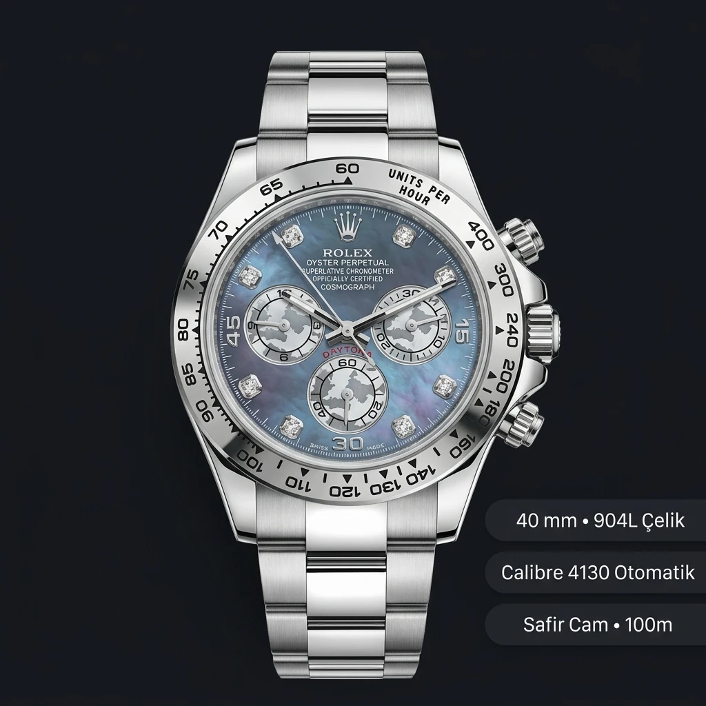 Rolex Daytona 116500LN Mavi Diamond 4130 Super Clone ETA Saat