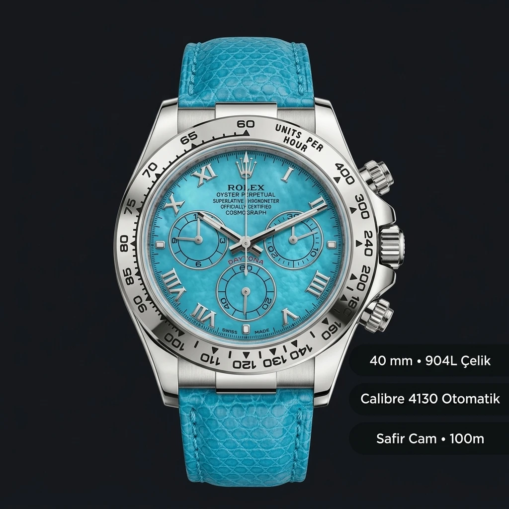 Rolex Daytona 116500LN Mavi Leather 4130 Super Clone ETA Saat