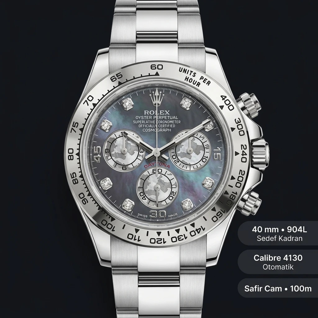 Rolex Daytona 116500LN Sedef Diamond 4130 Super Clone ETA Saat