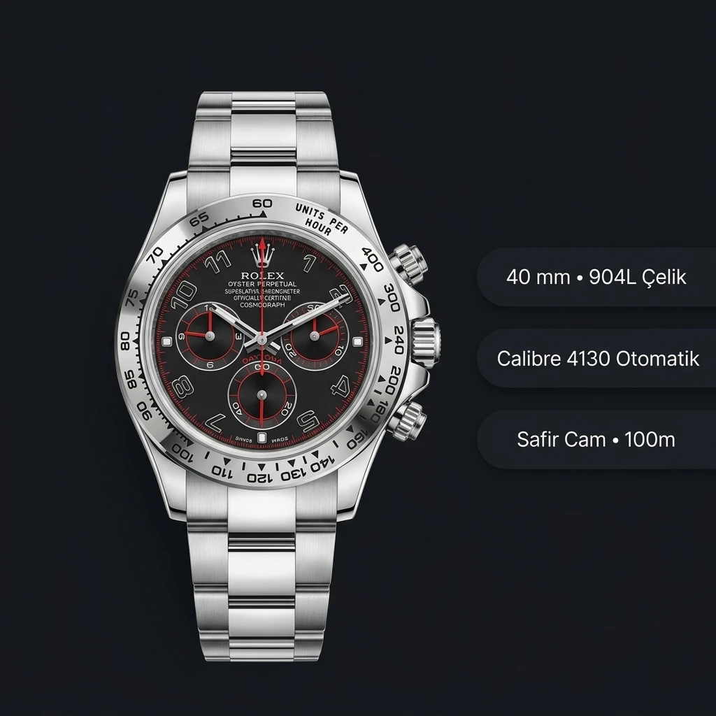 Rolex Daytona 116500LN Siyah 4130 Bracelet Super Clone ETA Saat