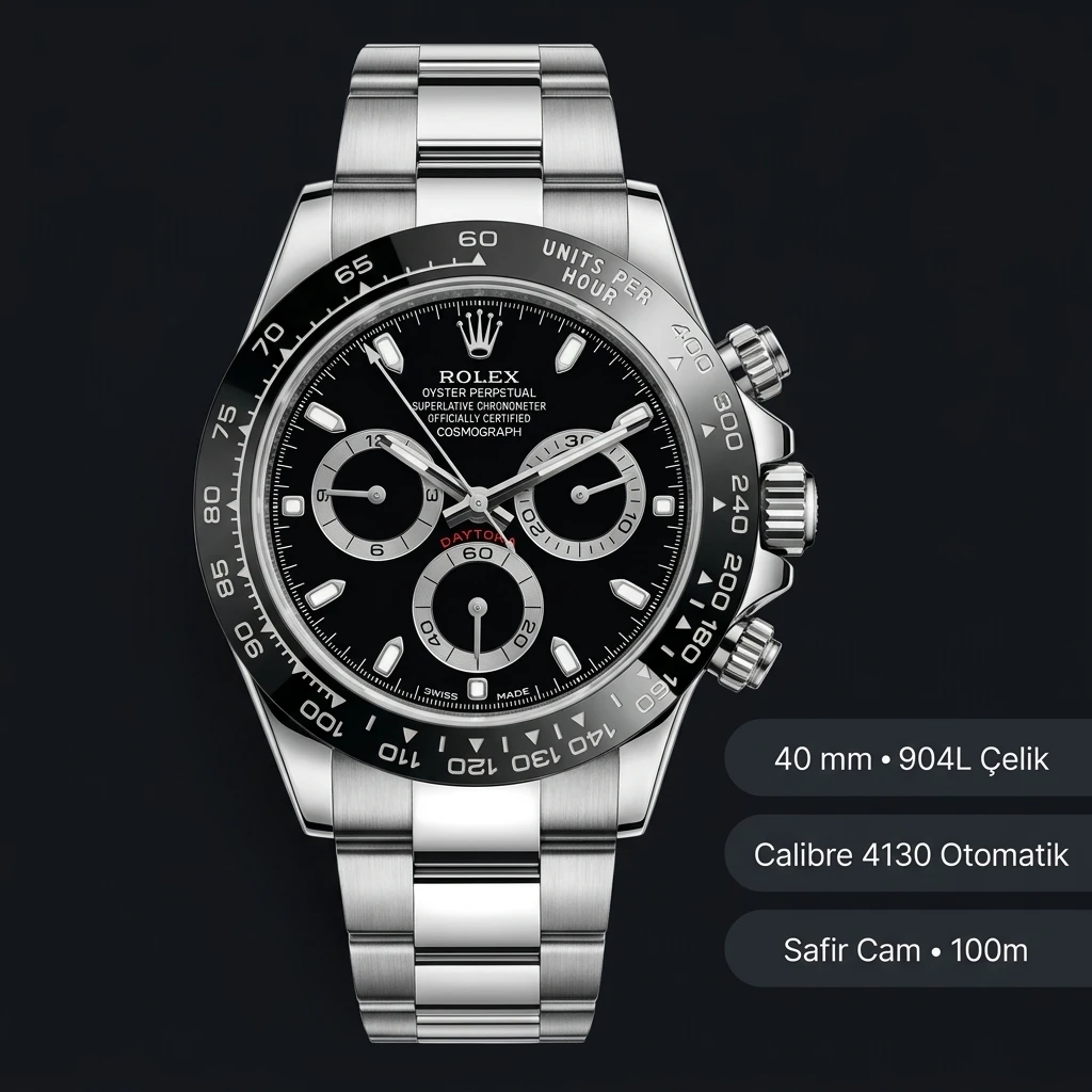 Rolex Daytona 116500LN Siyah 4130 Super Clone ETA Saat