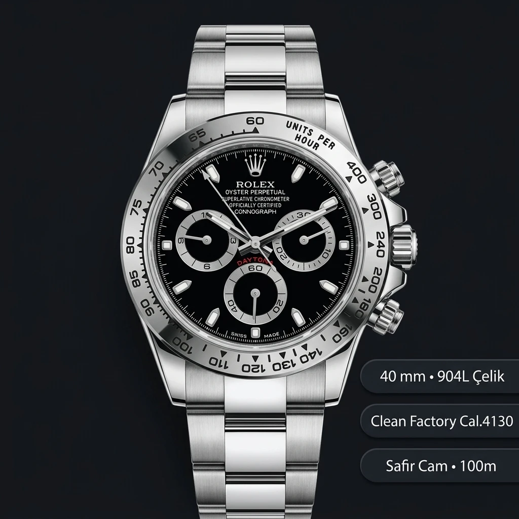 Rolex Daytona 116500LN Siyah 4130 V9 Super Clone ETA Saat