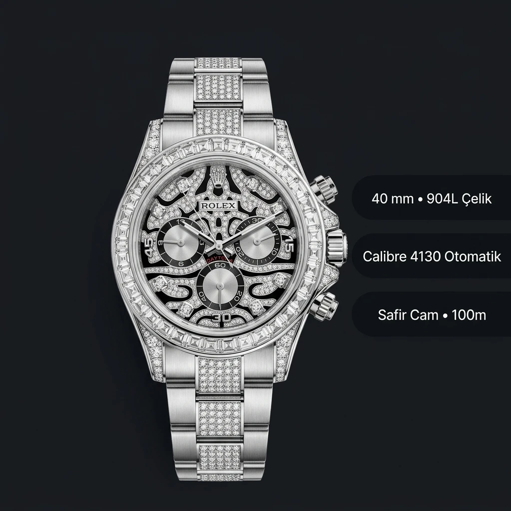 Rolex Daytona 116500LN Siyah Diamond 4130 Super Clone ETA Saat