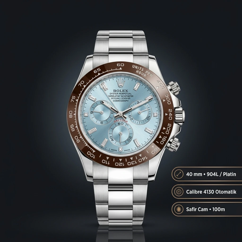 Rolex Daytona 116506 Platinum Buz Mavisi Cerachrom 4130 Super Clone ETA Saat