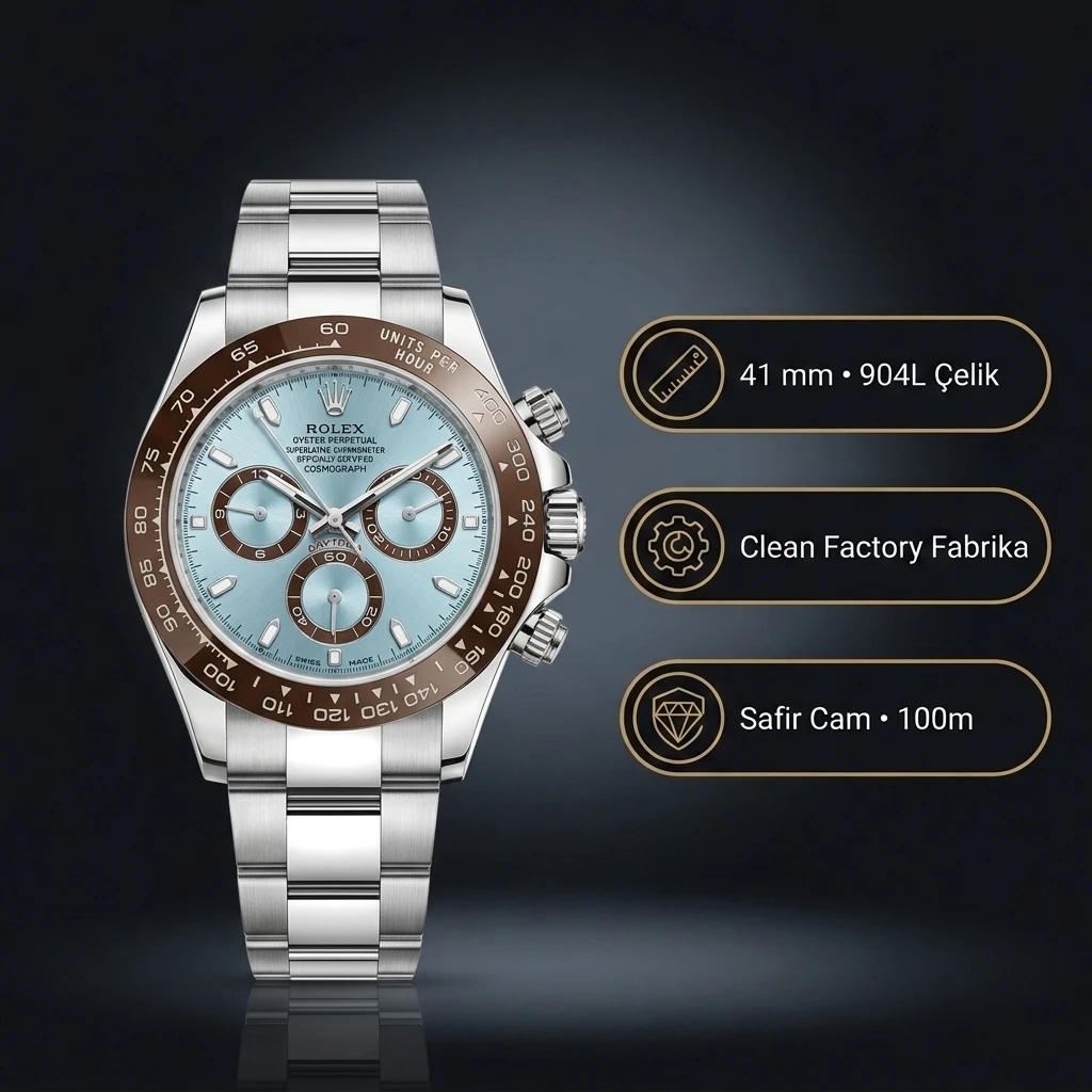 Rolex Daytona 116506 Platinum Gümüş Super Clone ETA Saat