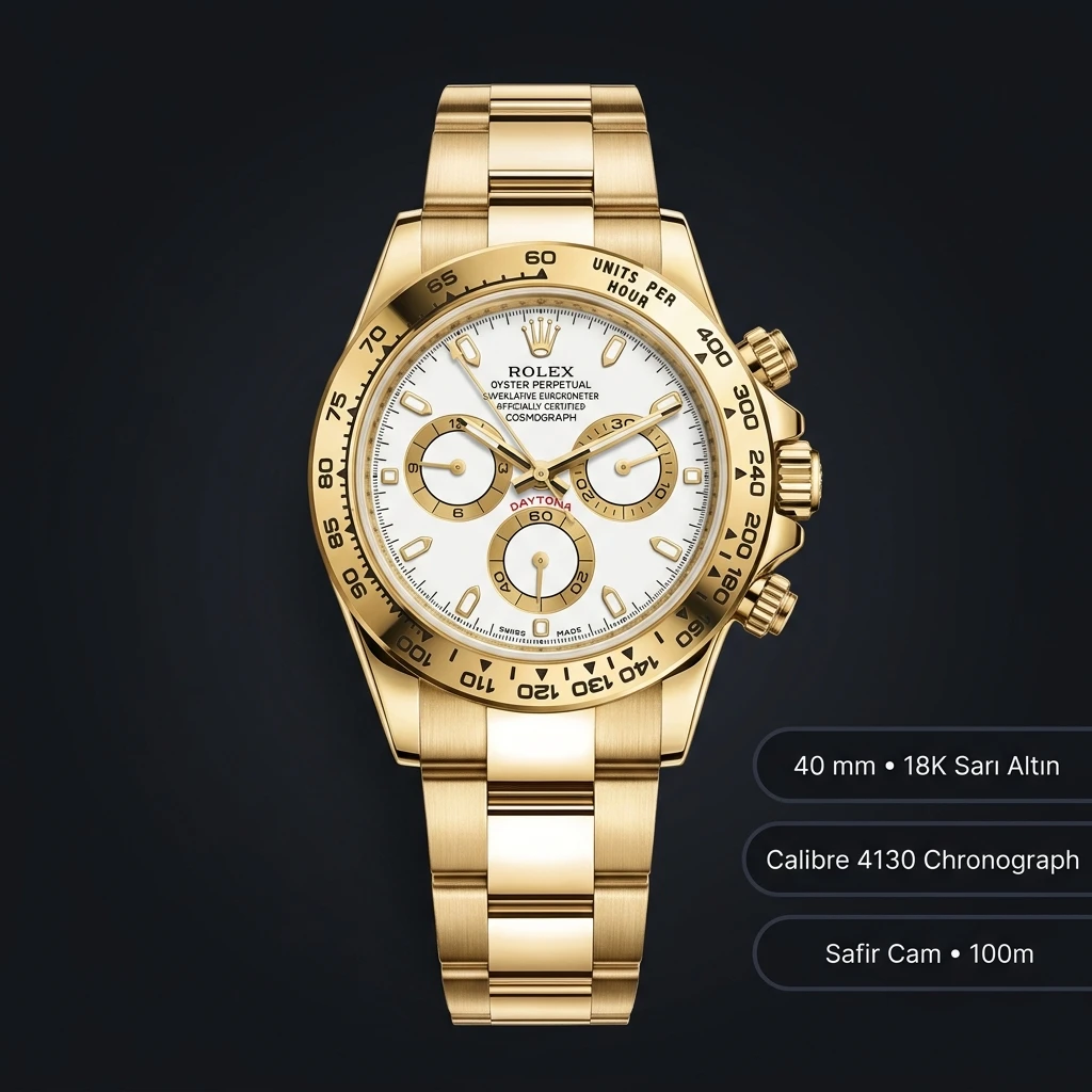 Rolex Daytona 116508 40 mm Sarı Altın Beyaz Kadranlı Super Clone ETA Saat