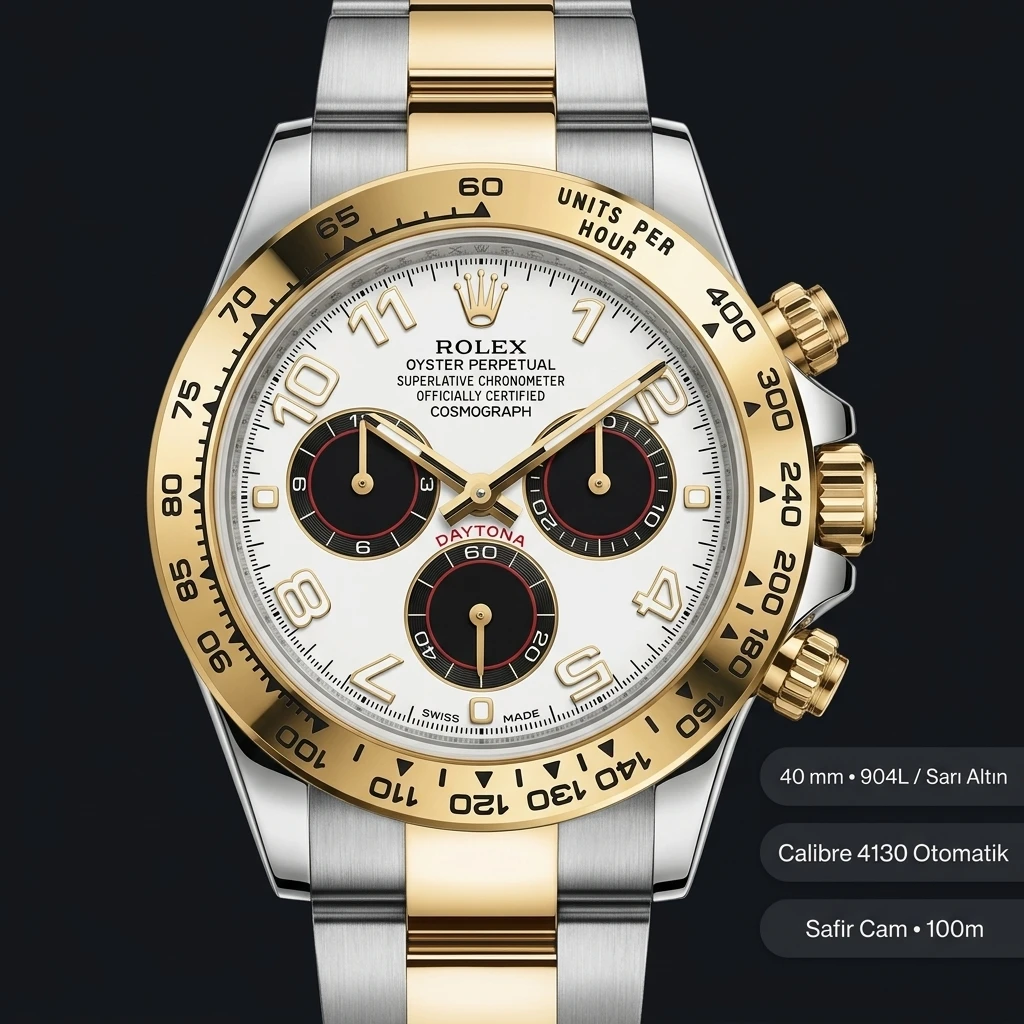 Rolex Daytona 116508 Yellow Gold Champagne 4130 Cosmograph Super Clone ETA Saat