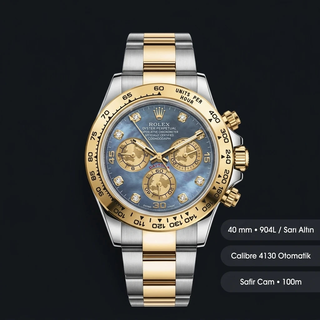 Rolex Daytona 116508 Yellow Gold Champagne Diamond 4130 Super Clone ETA Saat