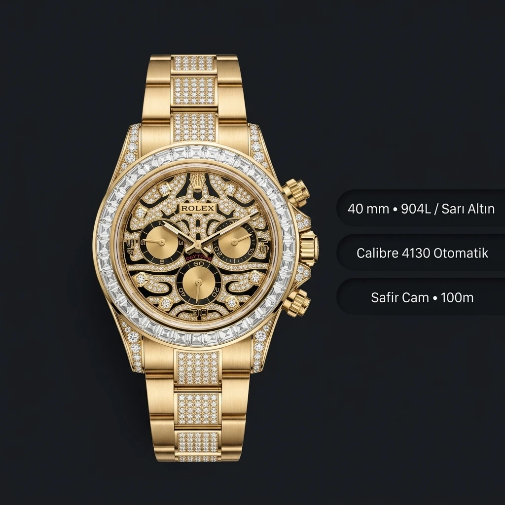 Rolex Daytona 116508 Yellow Gold Champagne Diamond 4130 Oyster Super Clone ETA Saat