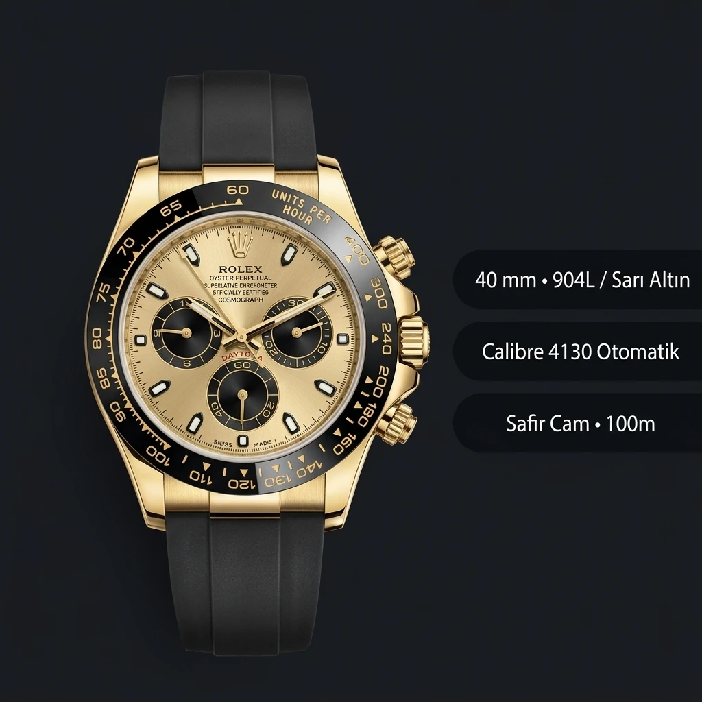 Rolex Daytona 116508 Yellow Gold Champagne Leather 4130 Cosmograph Super Clone ETA Saat