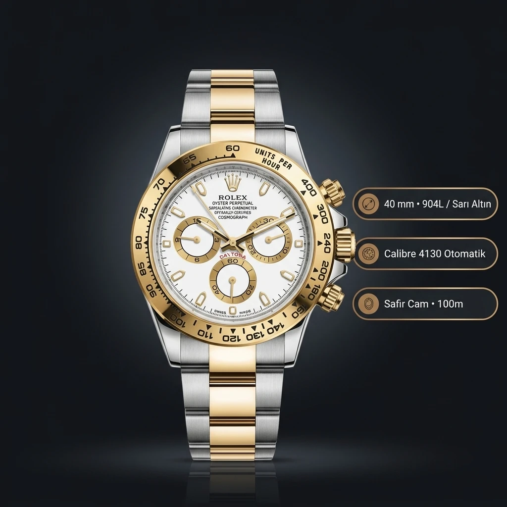 Rolex Daytona 116508 Yellow Gold Sedef Diamond 4130 Cosmograph Super Clone ETA Saat
