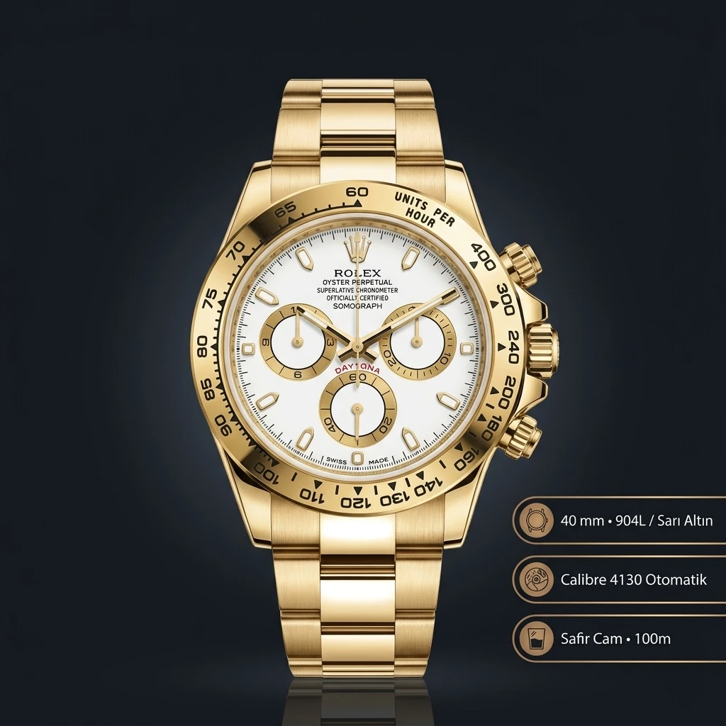 Rolex Daytona 116508 Yellow Gold Sedef Diamond 4130 Super Clone ETA Saat
