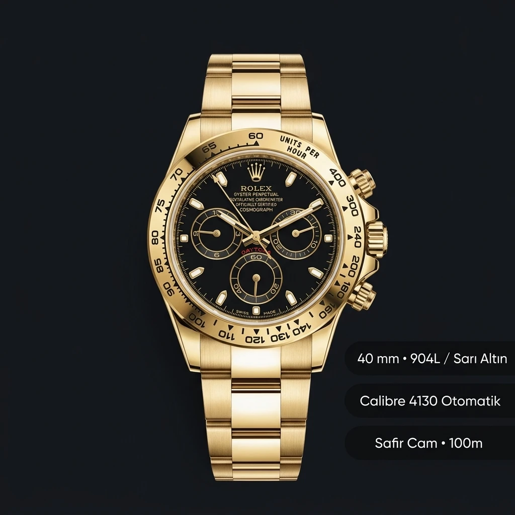 Rolex Daytona 116508 Yellow Gold Siyah Cerachrom 4130 Super Clone ETA Saat