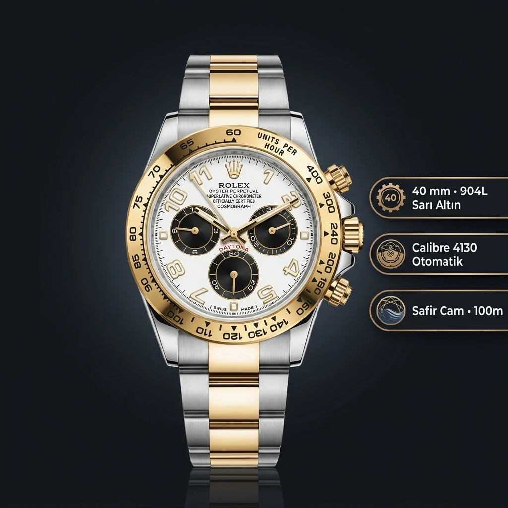 Rolex Daytona 116508 Yellow Gold White Dial Jubilee 4130 Super Clone ETA Saat