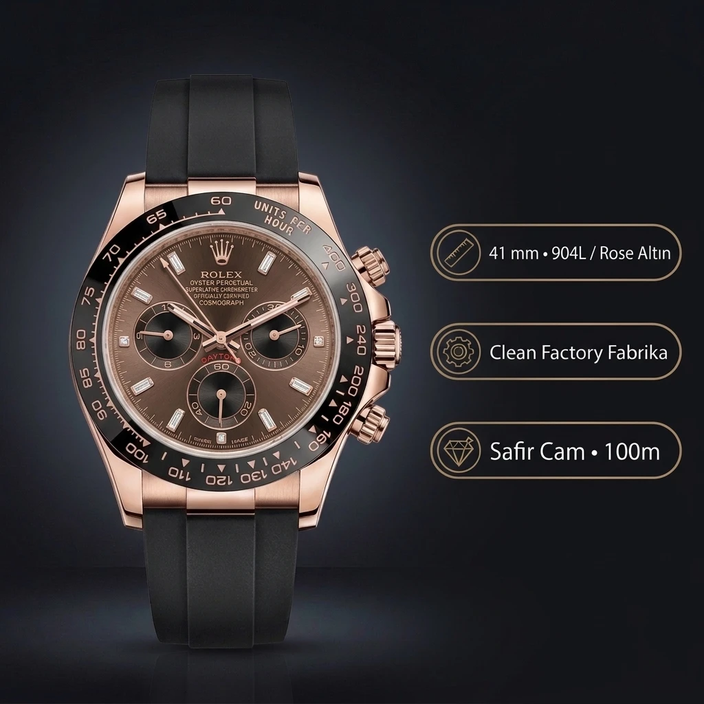 Rolex Daytona 116515LN Everose Kahve Oysterflex Super Clone ETA Saat