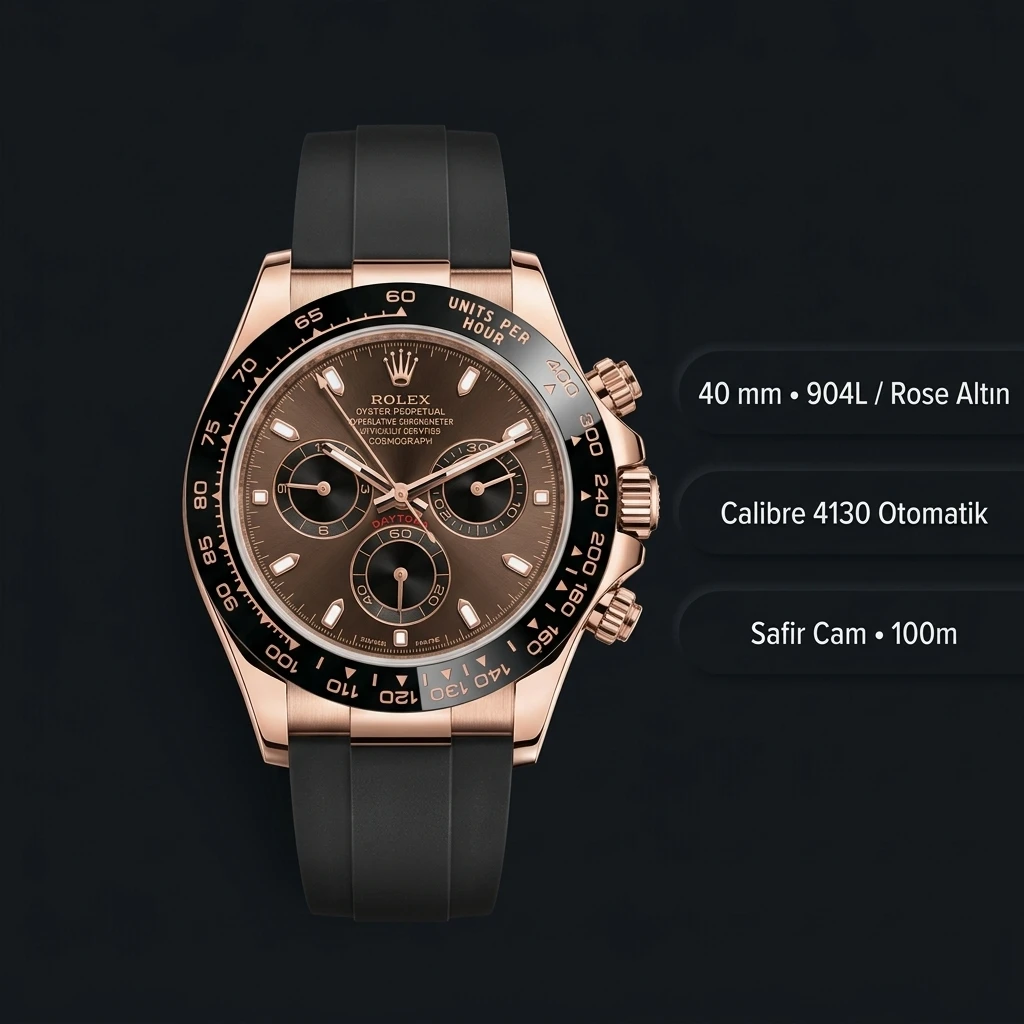 Rolex Daytona 116515LN Everose Siyah Oysterflex 4130 Super Clone ETA Saat