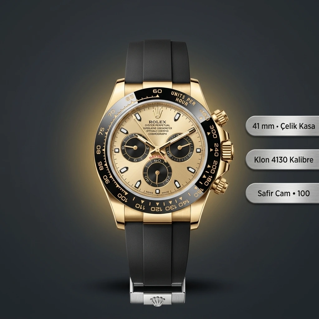 Rolex Daytona 116518LN Sarı Altın Şampanya Kadran 4130 Super Clone ETA Saat
