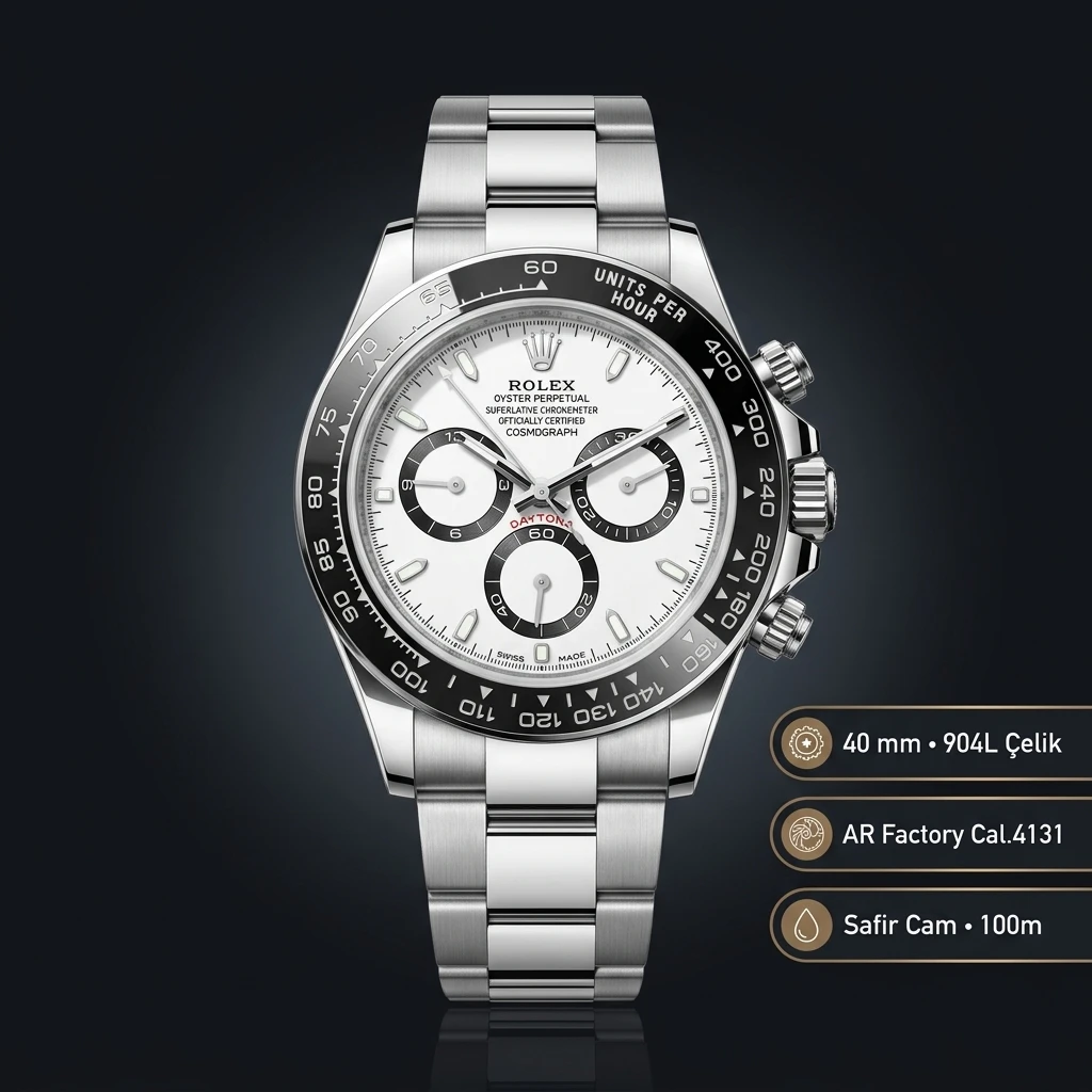 Rolex Daytona 126500LN Beyaz 4131 Cosmograph Super Clone ETA Saat