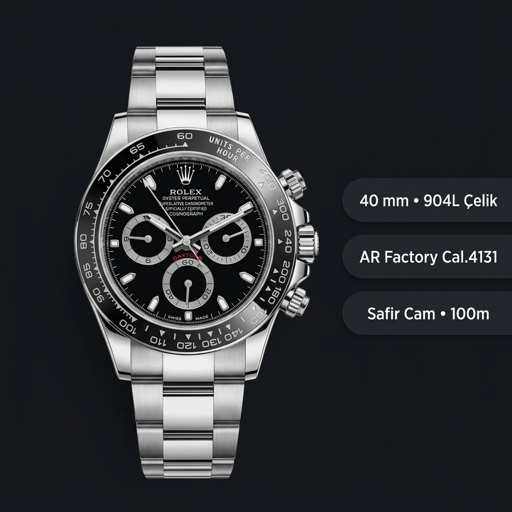 Rolex Daytona 126500LN Siyah 4131 40mm Super Clone ETA Saat