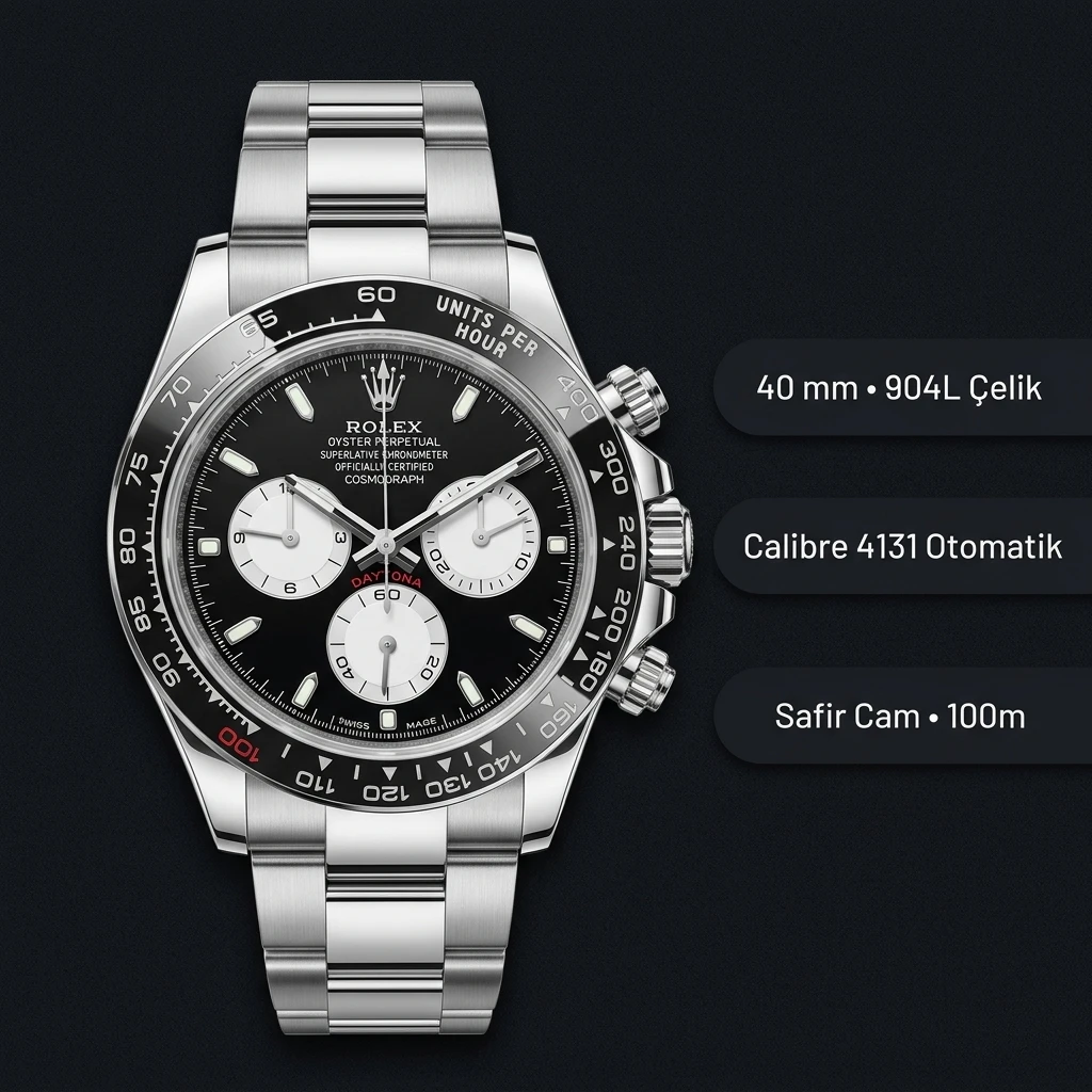 Rolex Daytona 126500LN Siyah 4131 Super Clone ETA Saat