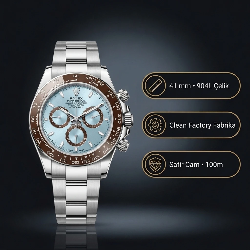 Rolex Daytona 126506 Platinum Gümüş 4131 Super Clone ETA Saat
