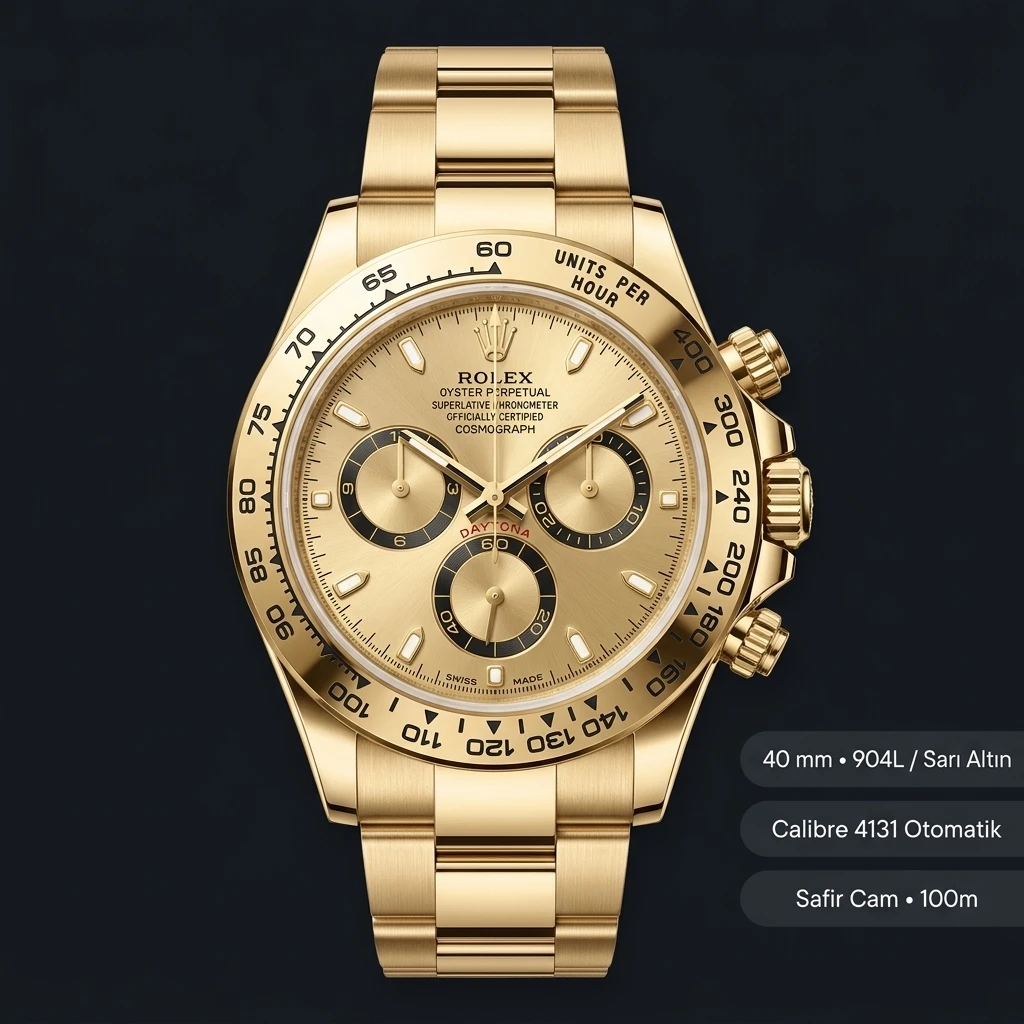 Rolex Daytona 126508 Yellow Gold Champagne 4131 Cosmograph Super Clone ETA Saat