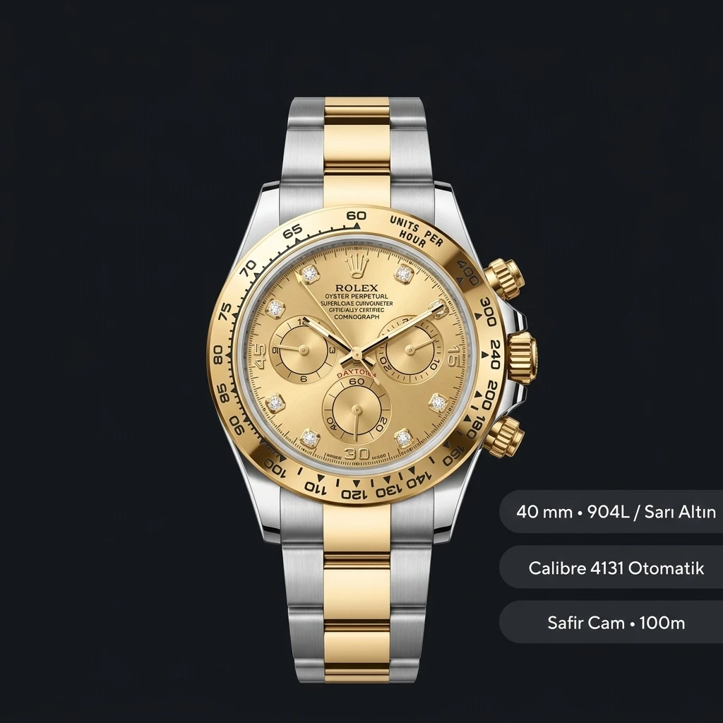 Rolex Daytona 126508 Yellow Gold Champagne Diamond 4131 Super Clone ETA Saat