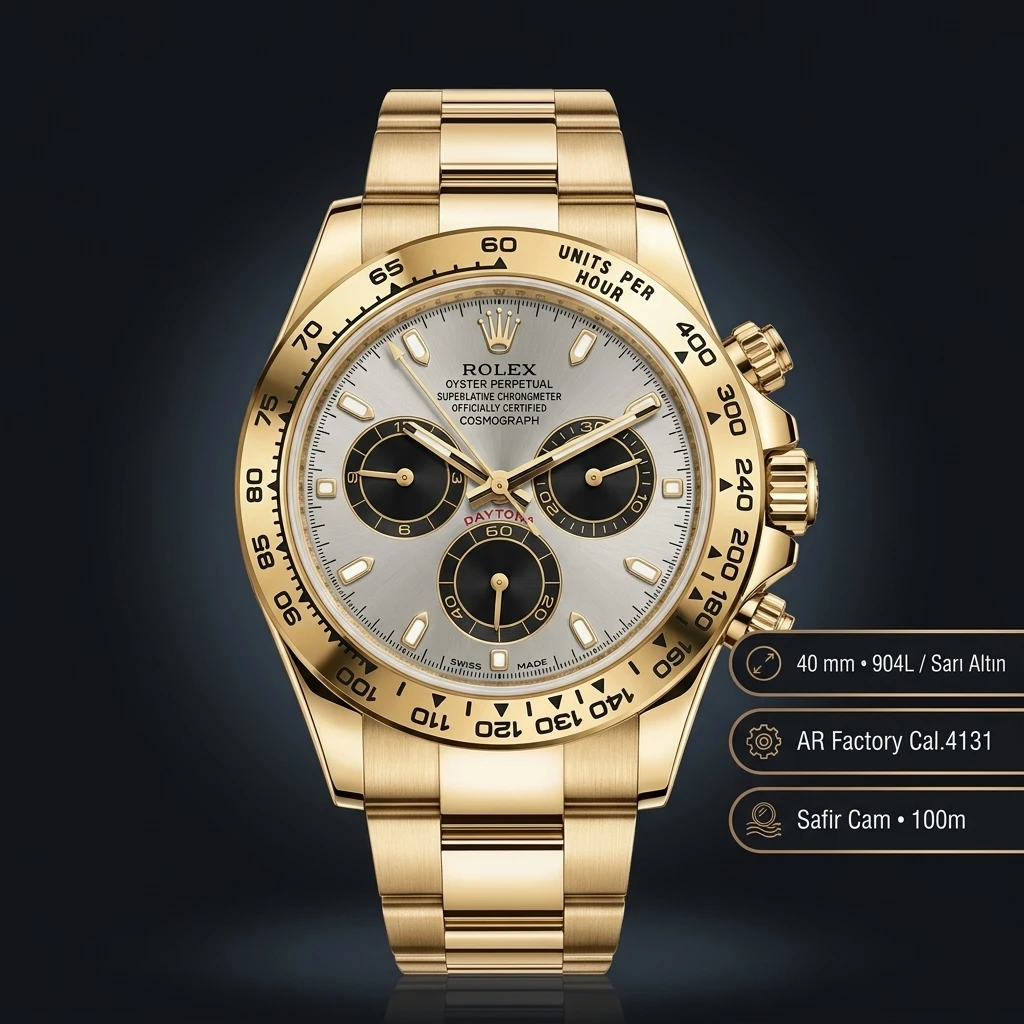 Rolex Daytona 126508 Yellow Gold Gri 4131 Super Clone ETA Saat