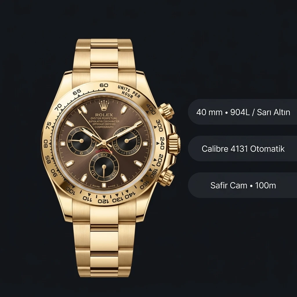 Rolex Daytona 126508 Yellow Gold Kahve 4131 Super Clone ETA Saat