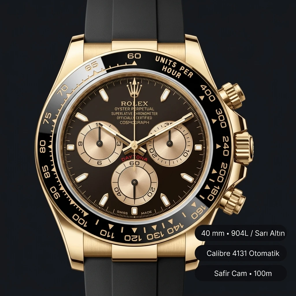 Rolex Daytona 126508 Yellow Gold Kahve Leather 4131 Super Clone ETA Saat