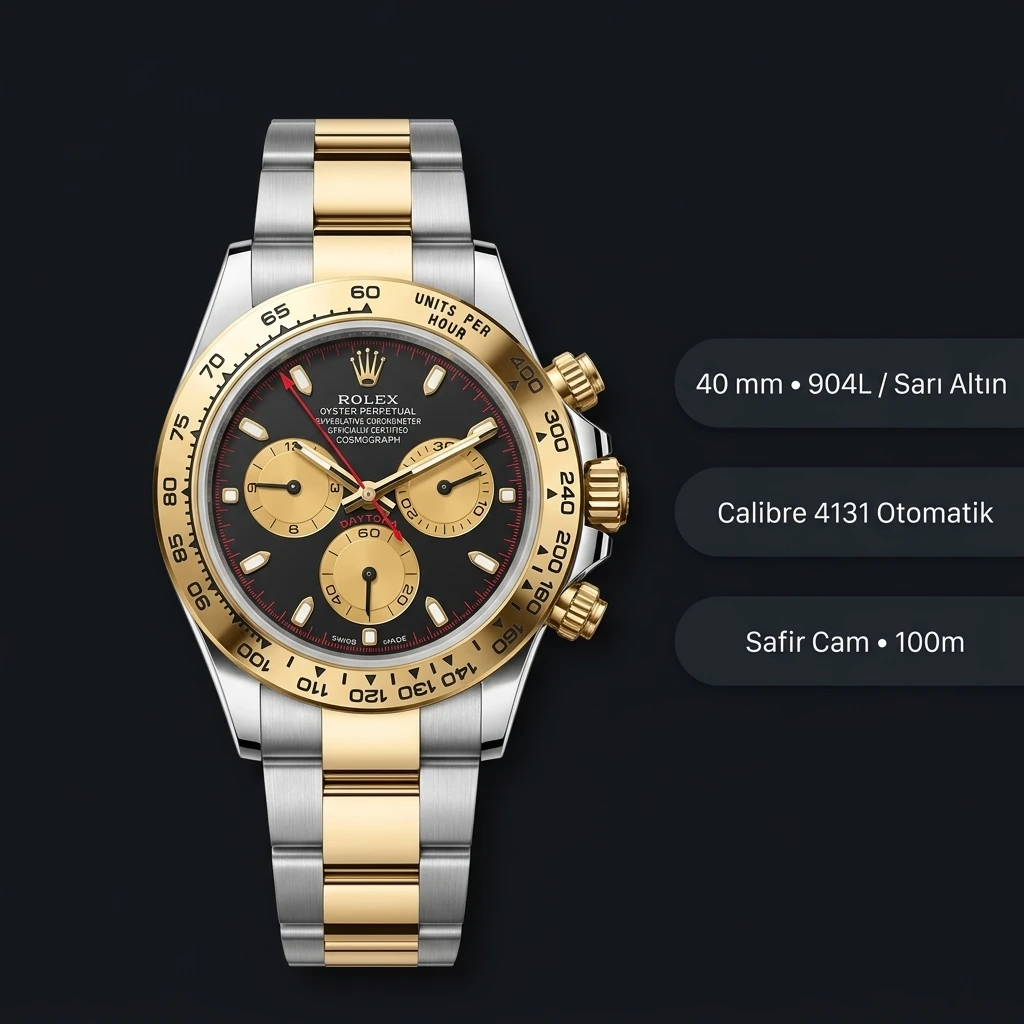 Rolex Daytona 126508 Yellow Gold Siyah 4131 Cosmograph Super Clone ETA Saat