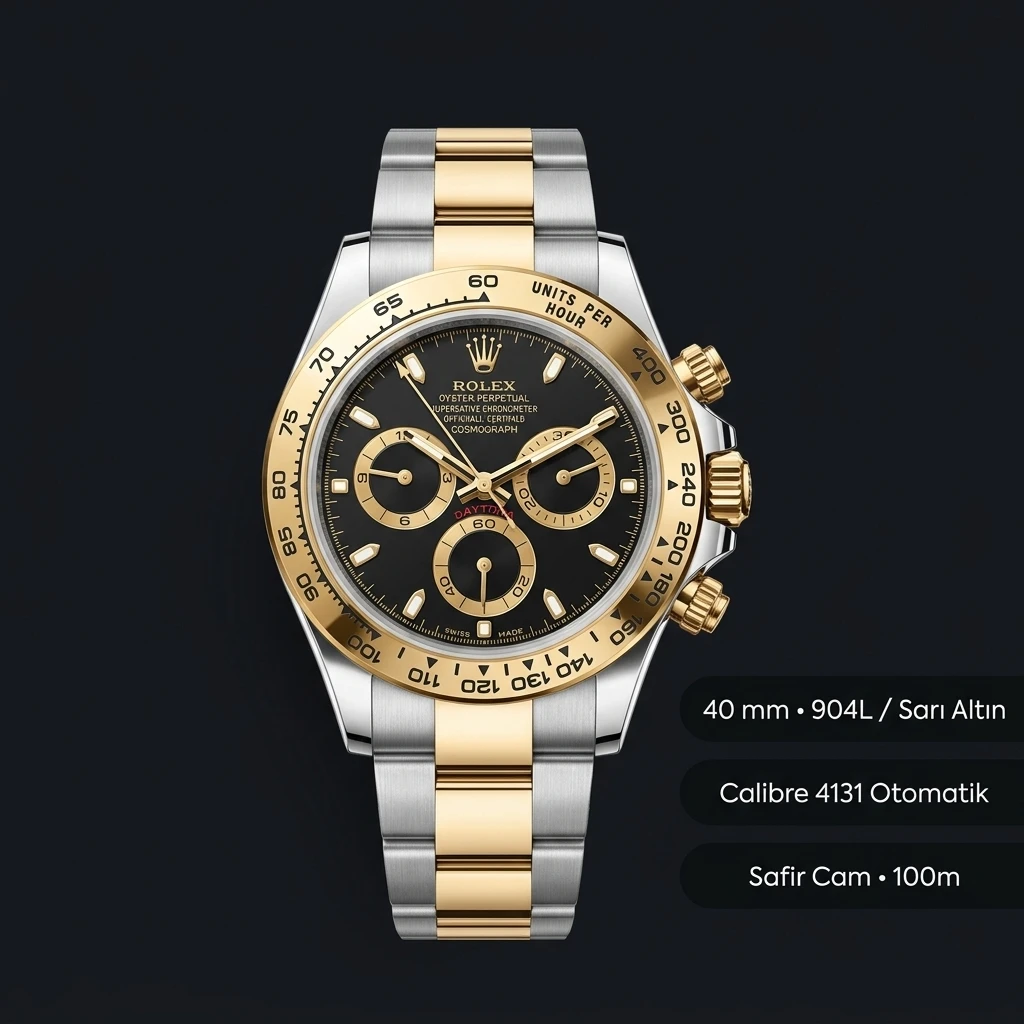 Rolex Daytona 126508 Yellow Gold Siyah 4131 Super Clone ETA Saat